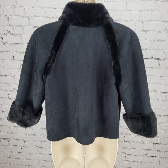 Drew Black Faux Vegan Suede Soft Fur Lined Crop Jacket USA Made Size Small S - Picture 2 of 13